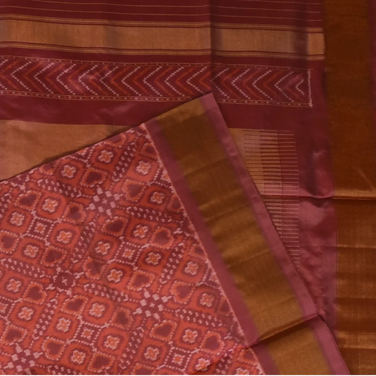 Pochampally ikkat Clay Brown Saree with Blouse