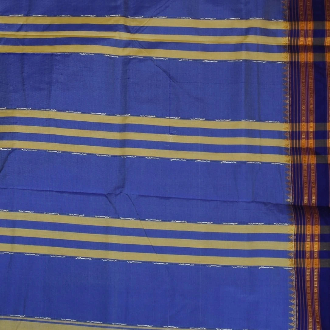 Ilkal Silk Cotton Magnolia Saree With Blue Grey Border
