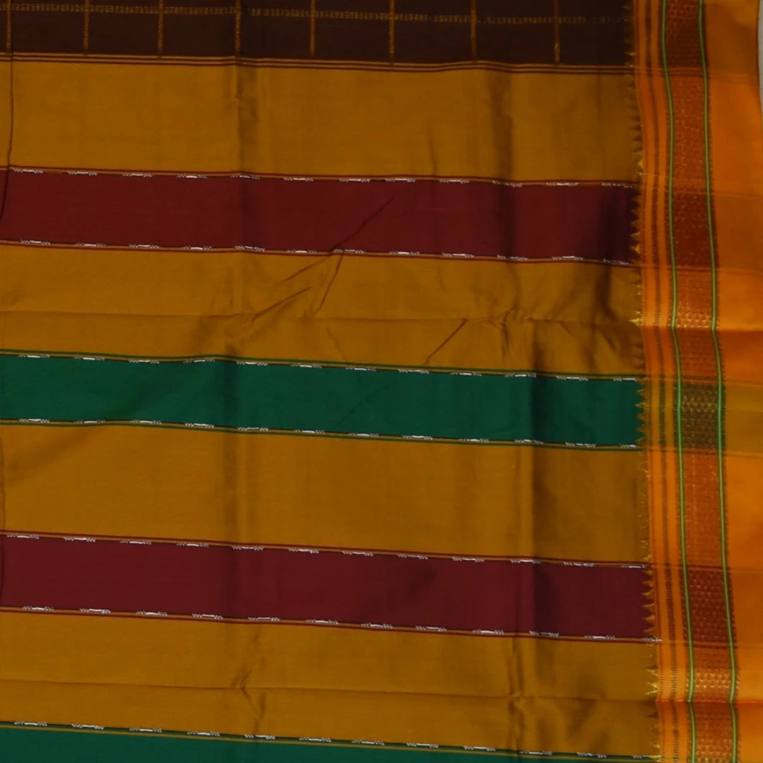 Ilkal Silk Cotton Brown Saree With Yellow Border