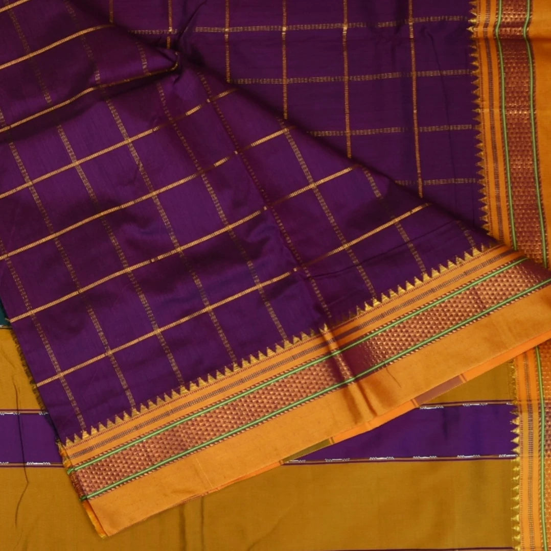 Ilkal Silk Cotton Magenta Saree With Mustard Border
