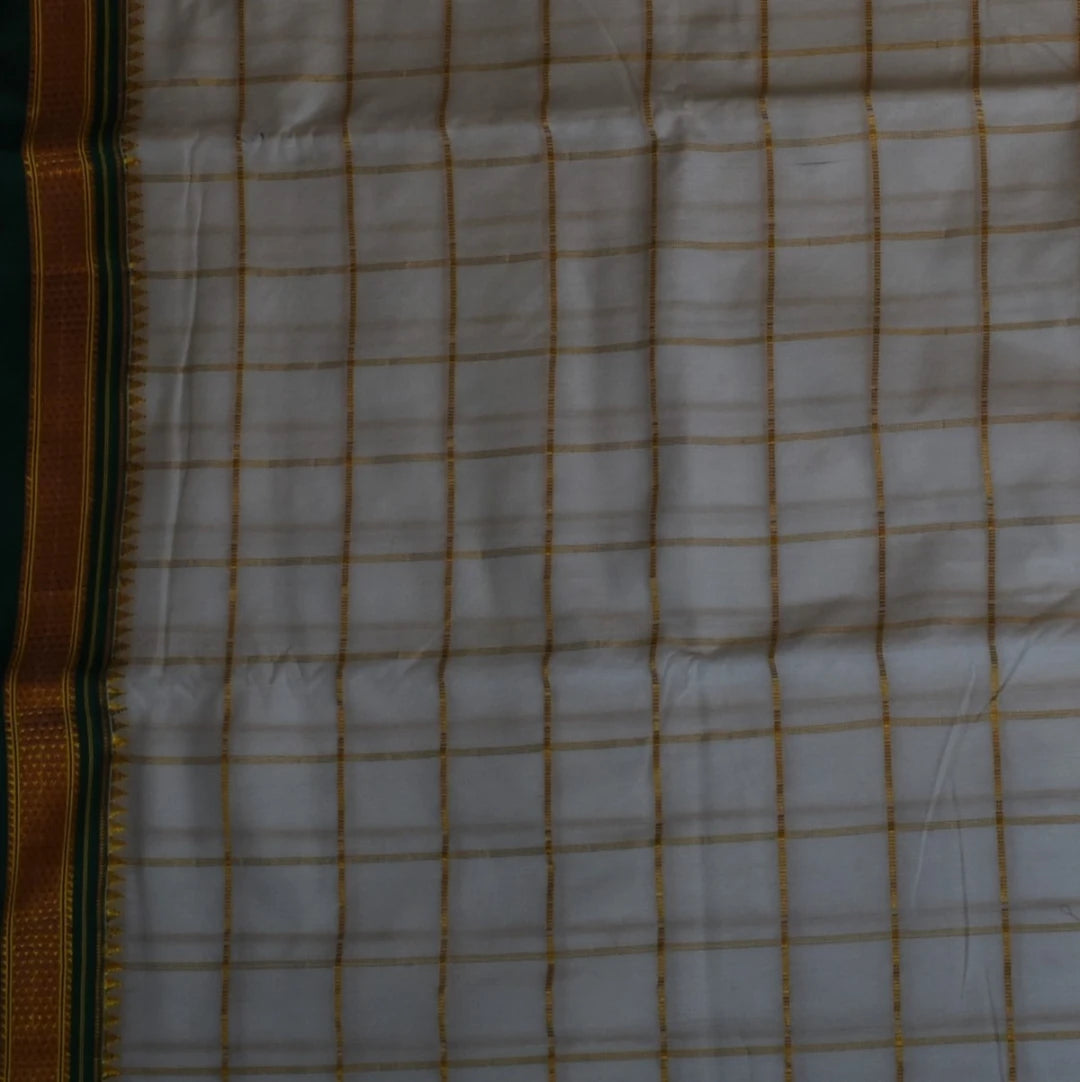 Ilkal Silk Cotton White Saree With Green Border