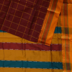 Ilkal Silk Cotton Rust Brown Saree With Yellow Border