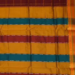 Ilkal Silk Cotton Rust Brown Saree With Yellow Border