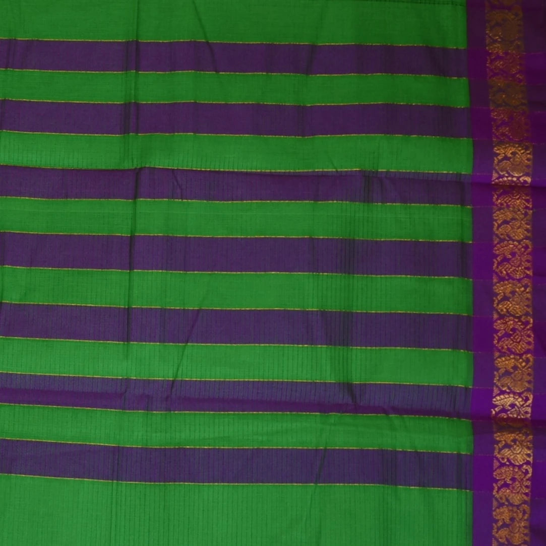Ilkal Silk Cotton Green Saree With Purple Border