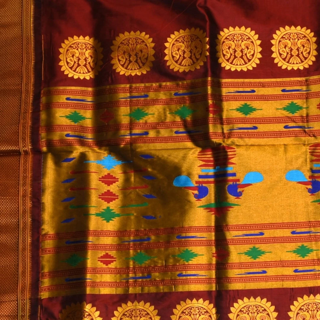 Ilkal Gadwal Silk Paithani Pallu Maroon Saree Jari Boarder with Blouse