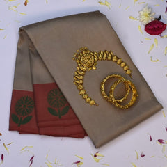 Kanchivaram silk Mocha Brown Saree with Blouse