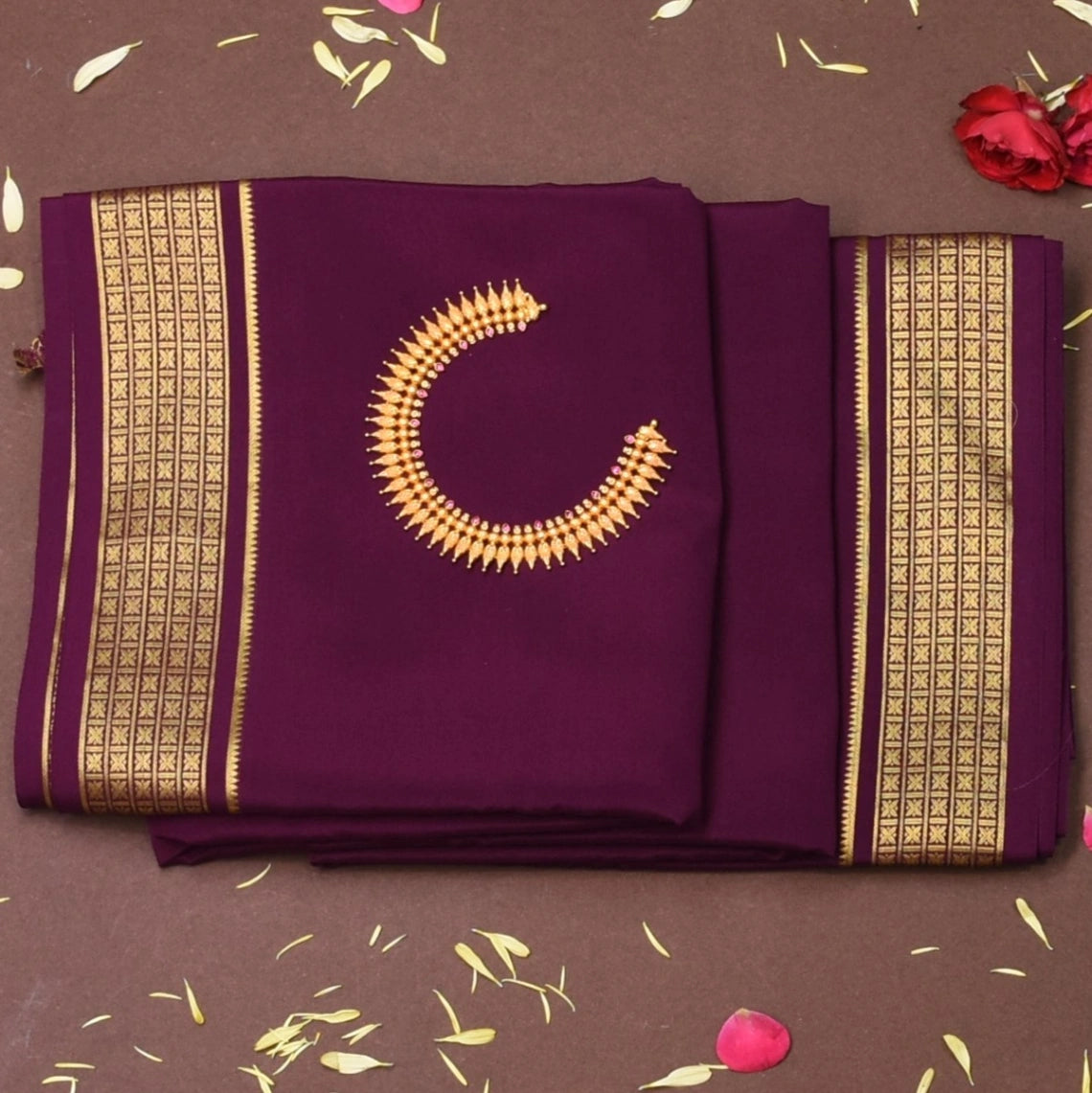 Mysore Crepe Silk Mulberry Wine Saree