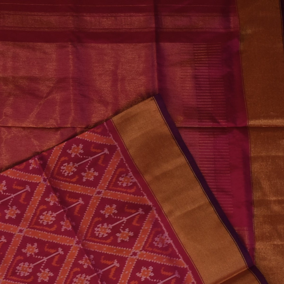 Pochampally ikkat Ruby Red Saree with Blouse