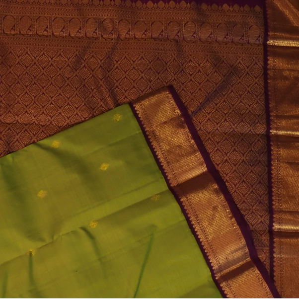 Kanchipuram Silk Olive Green Saree with Blouse