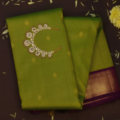 Kanchipuram Silk Olive Green Saree with Blouse