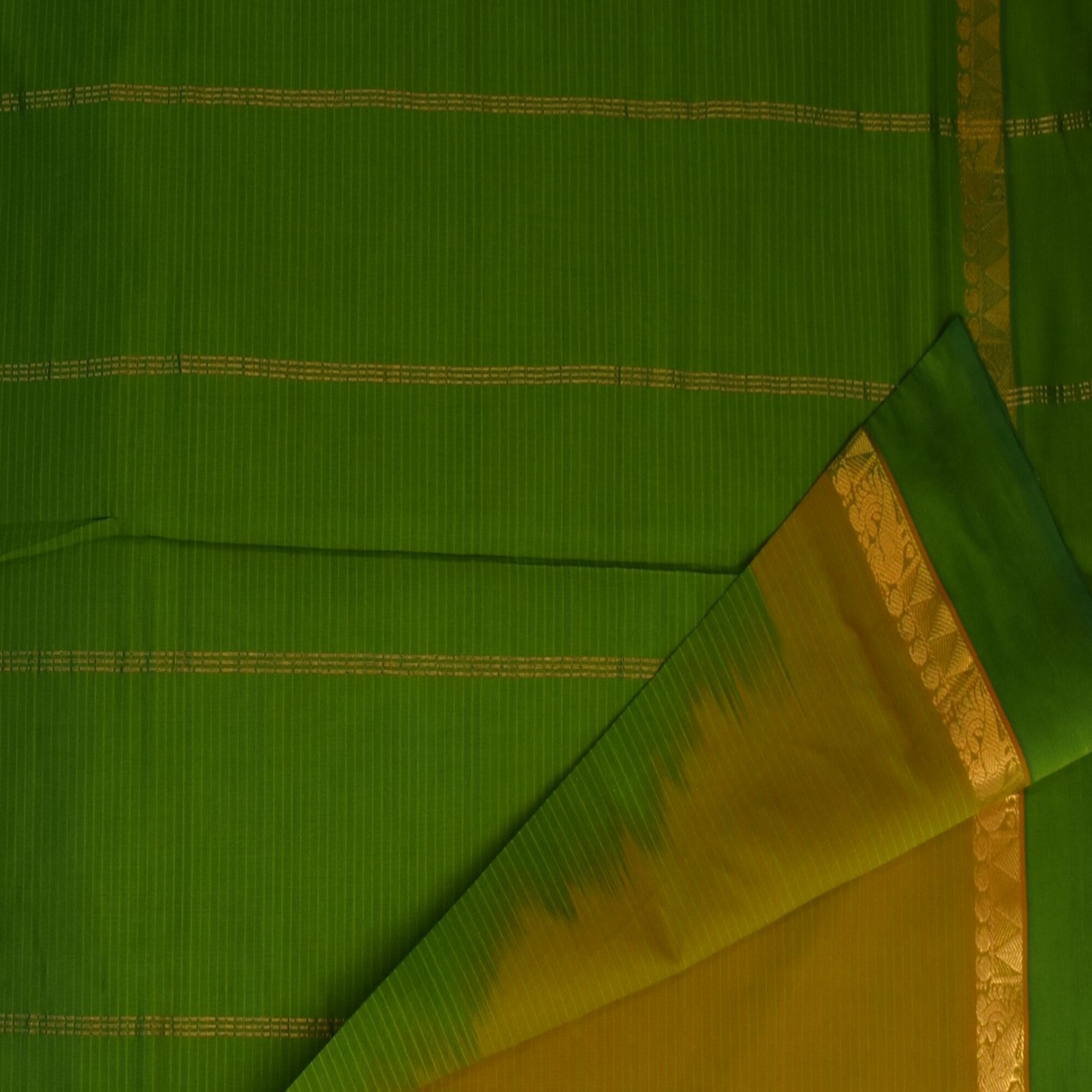 semi cotton short green saree with green boarder
