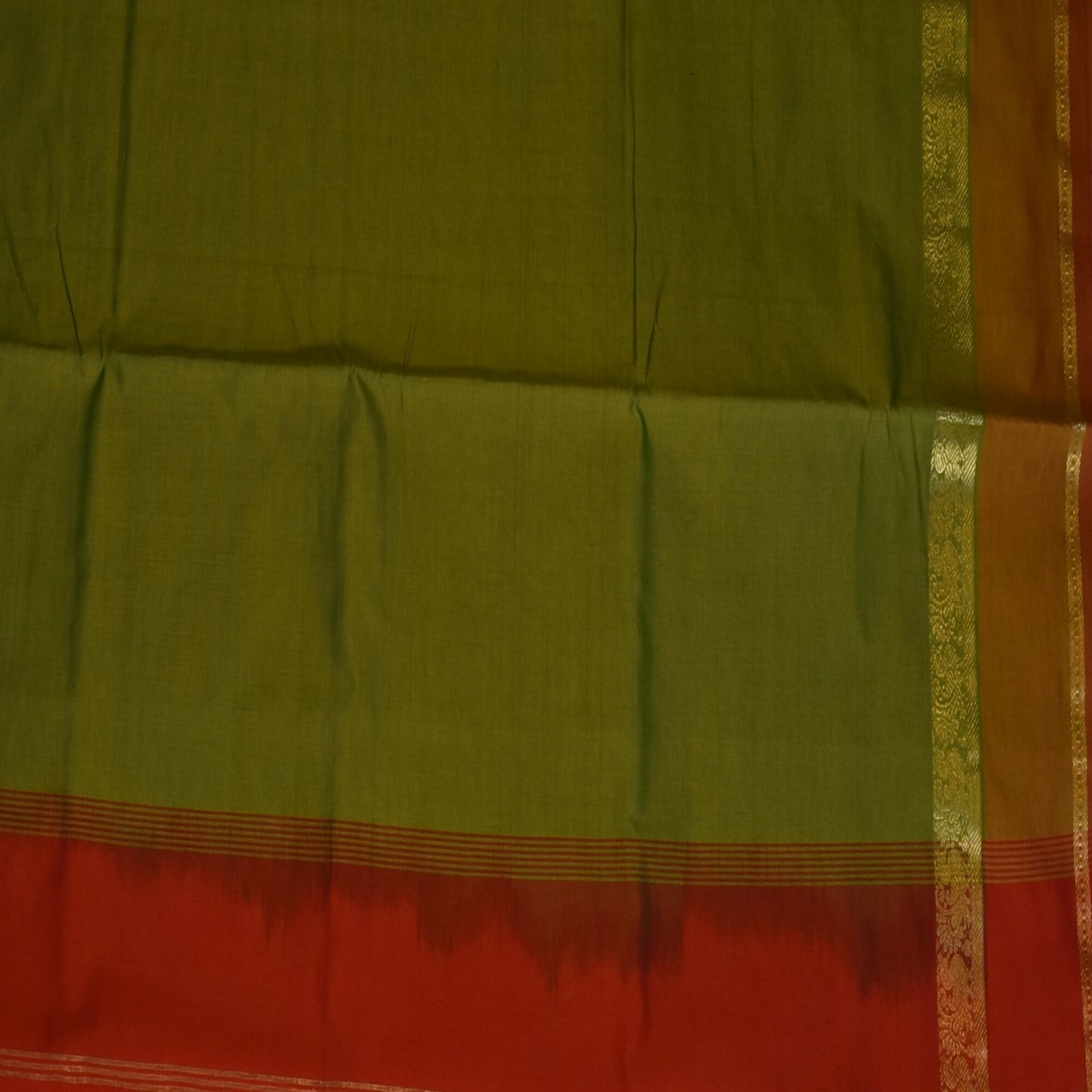 Semi Cotton green saree with mustard boarder