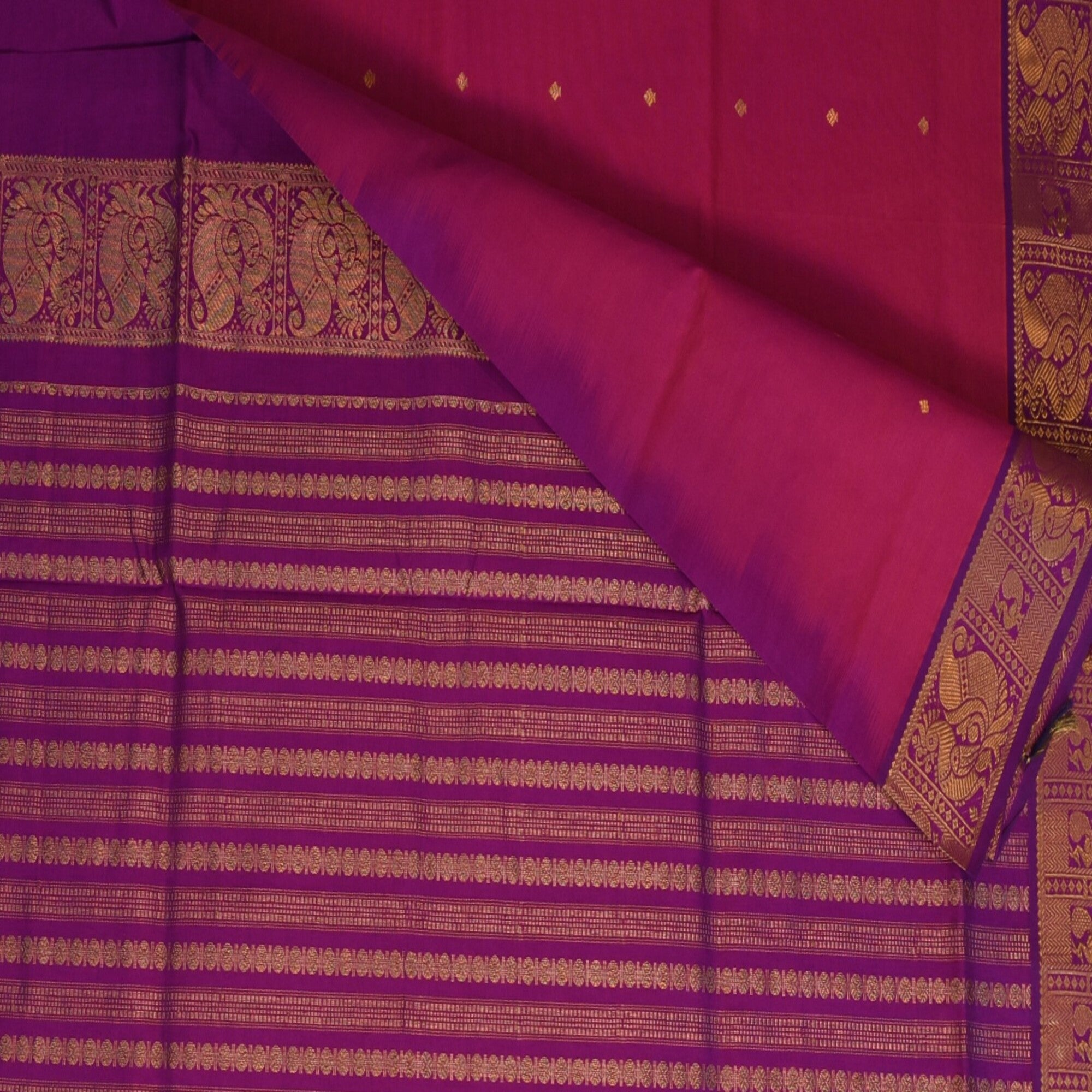 semi cotton pink saree with purple boarder