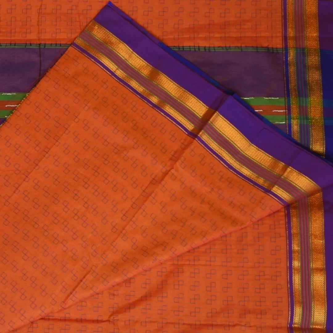 Ilkal Cotton Silk Orange Saree With Purple Border