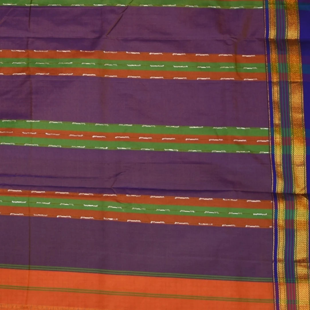 Ilkal Cotton Silk Orange Saree With Purple Border