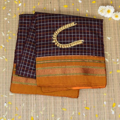 Ilkal Cotton Silk Brown Saree With Mustard Border