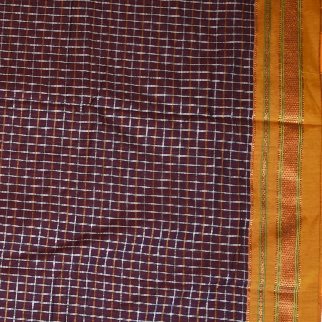 Ilkal Cotton Silk Brown Saree With Mustard Border