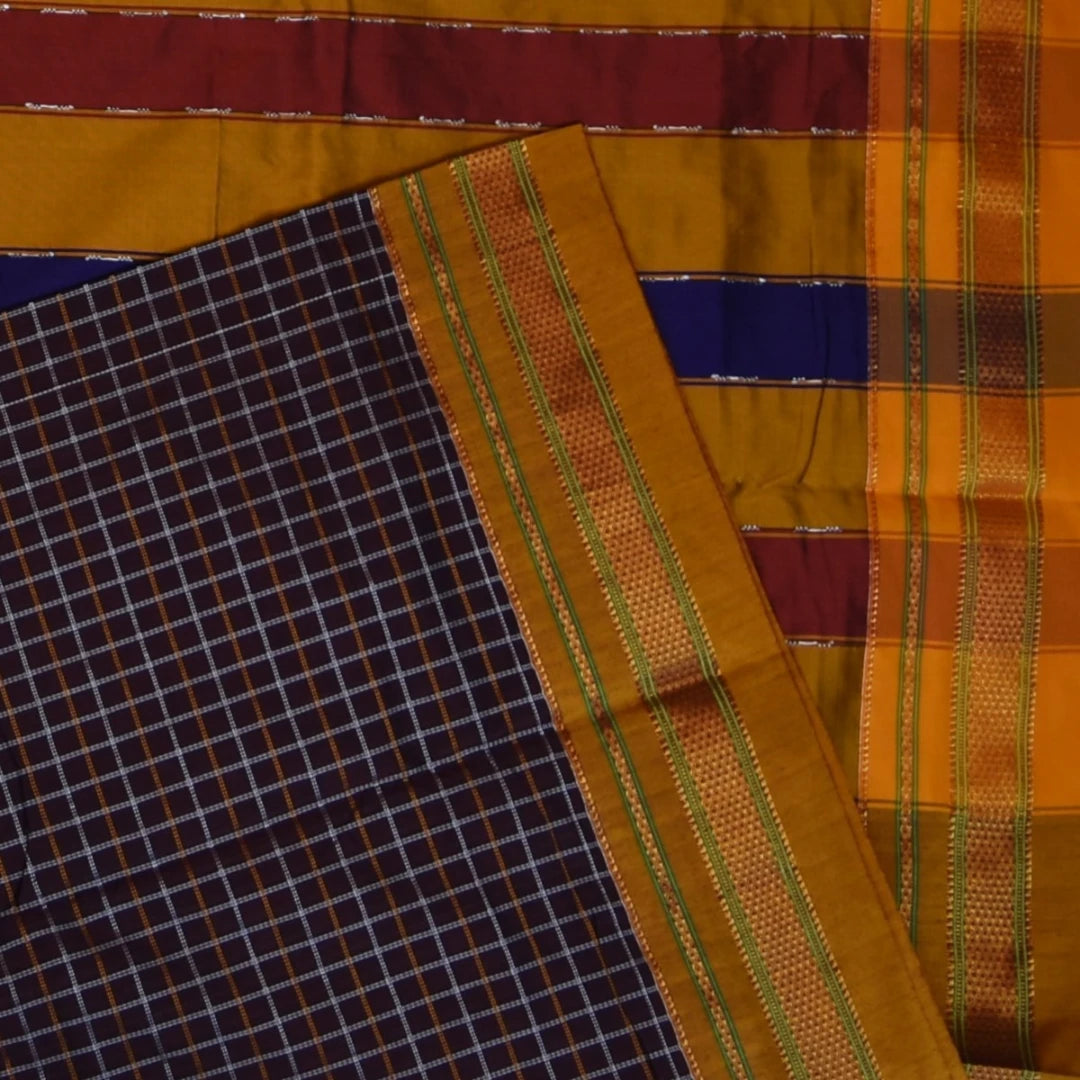 Ilkal Cotton Silk Brown Saree With Mustard Border