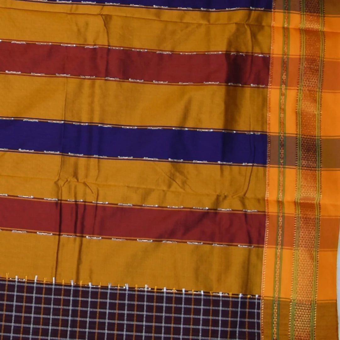 Ilkal Cotton Silk Brown Saree With Mustard Border