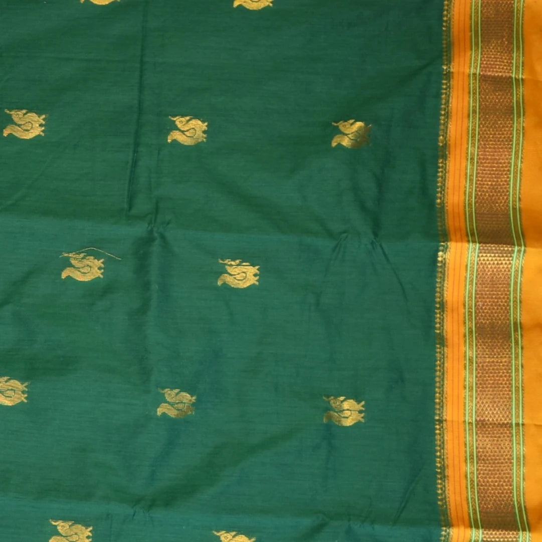 Ilkal Cotton Silk Green Saree With Mustard Border
