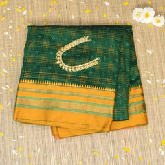 Ilkal Cotton Silk Green Saree With Mustard Border