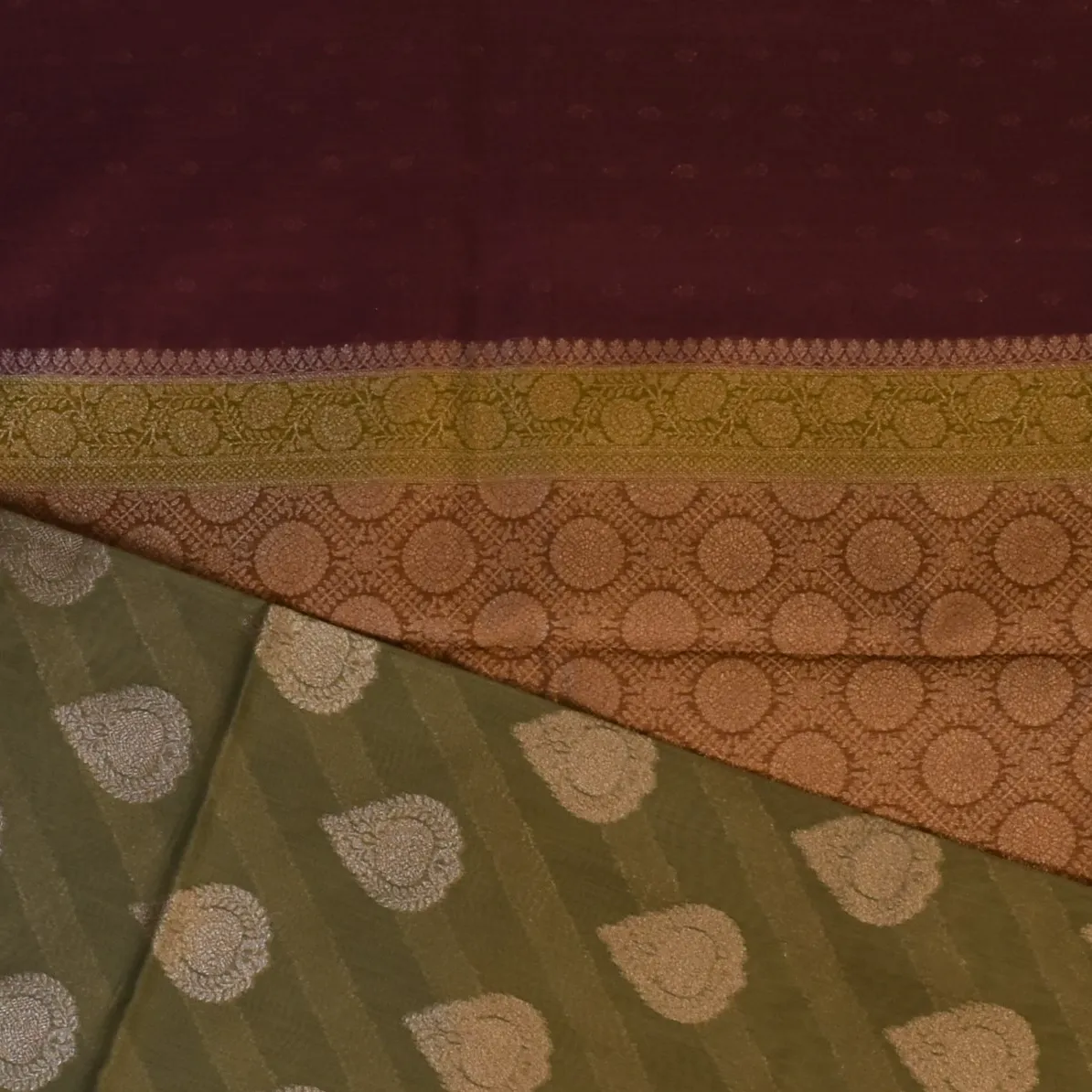 Banarasi Rangkat Cotton Olive Brown Saree with Blouse