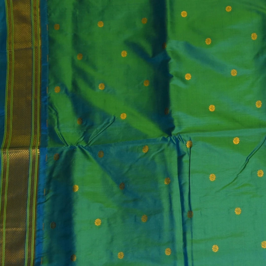 Ilkal Gadwal Silk Paithani Pallu Rama Green Jari Boarder with Blouse