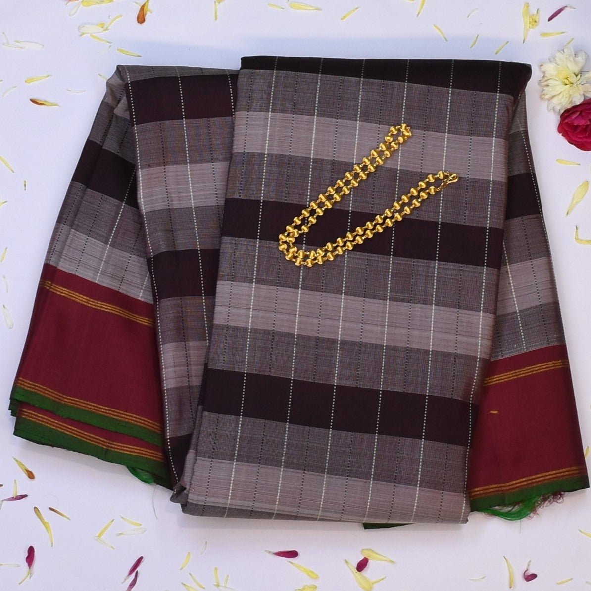 Kanchivaram silk Mauve Gray Saree with Blouse