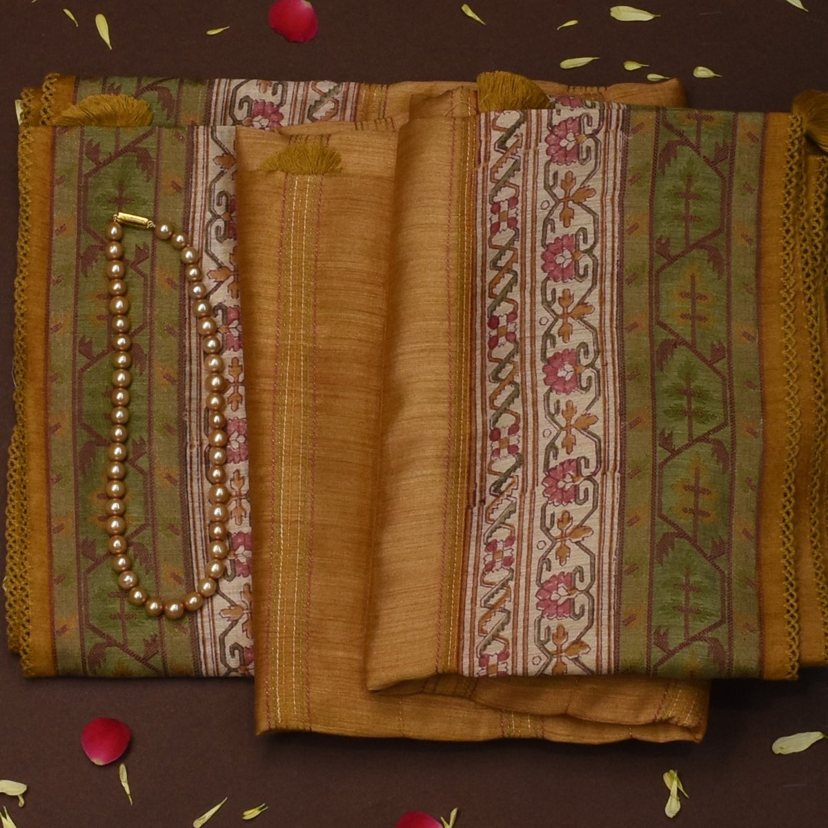 Tussar Silk Golden Brown Saree with Blouse