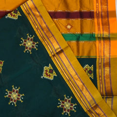 Ilkal Cotton Silk Green Saree With Mustard Border