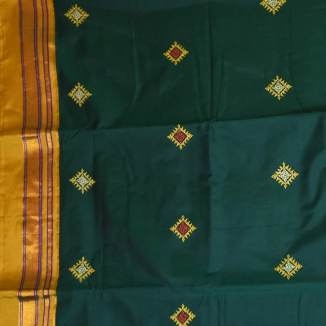 Ilkal Cotton Silk Green Saree With Mustard Border
