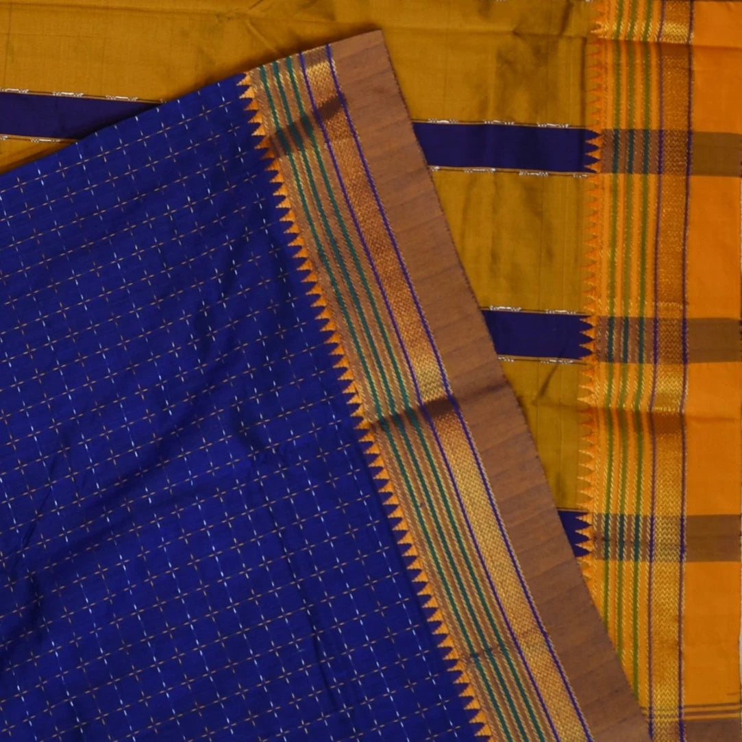 Ilkal Cotton Silk Ink Blue Saree Wit Gold Zari Border