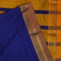 Ilkal Cotton Silk Ink Blue Saree Wit Gold Zari Border