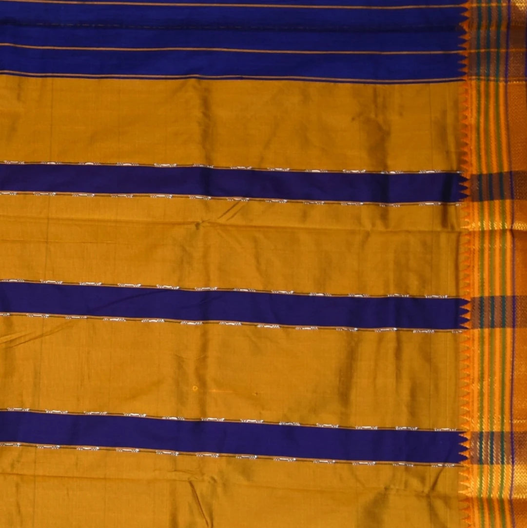 Ilkal Cotton Silk Ink Blue Saree Wit Gold Zari Border