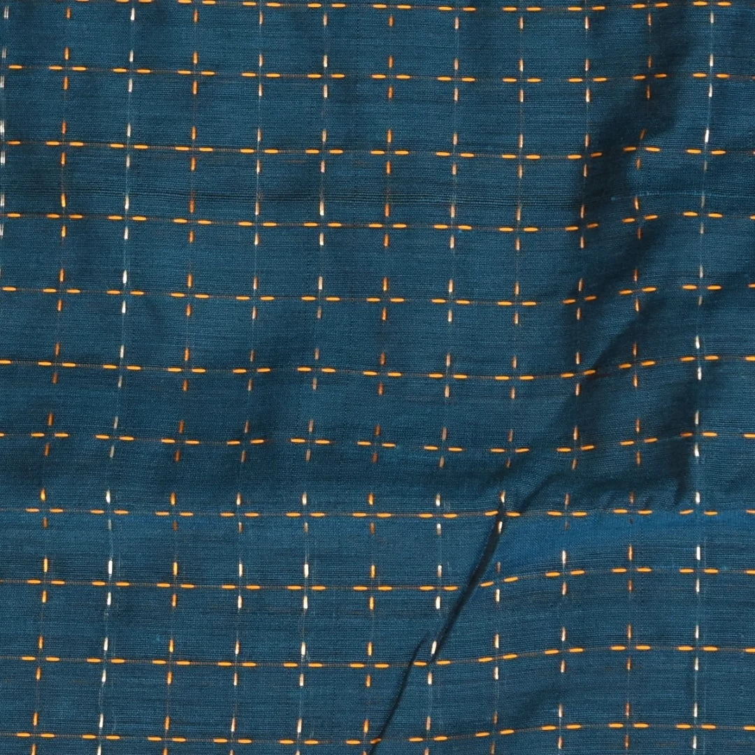 Ilkal Cotton Silk Peacock Blue With Yellow Zari Border