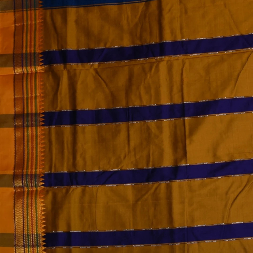 Ilkal Cotton Silk Peacock Blue With Yellow Zari Border