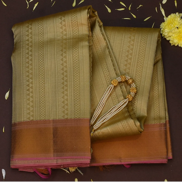 Kanchipuram Silk Khaki Brown Saree with Blouse