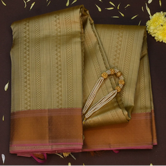 Kanchipuram Silk Khaki Brown Saree with Blouse