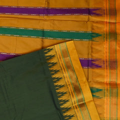 Ilkal Cotton Silk Bottle Green Saree With Golden Yellow Border