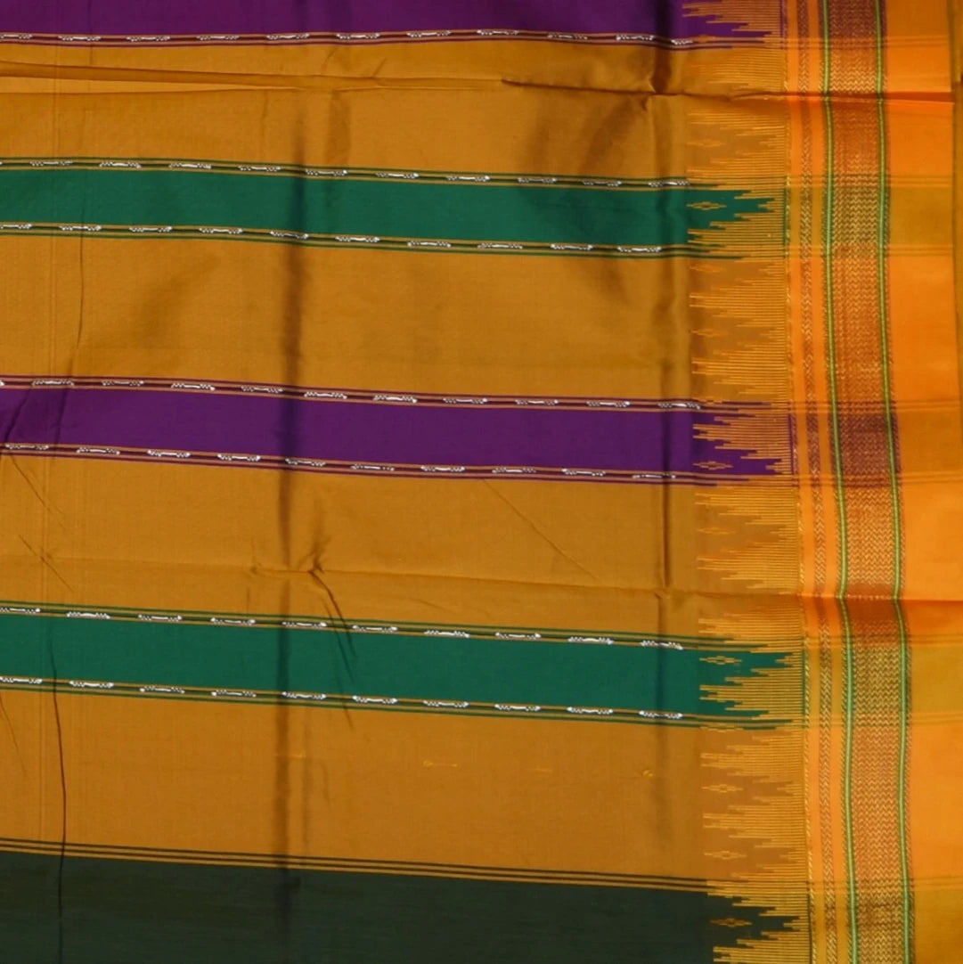 Ilkal Cotton Silk Bottle Green Saree With Golden Yellow Border