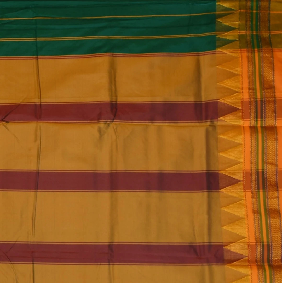 Ilkal Cotton Silk Green Saree With Mustard Yellow