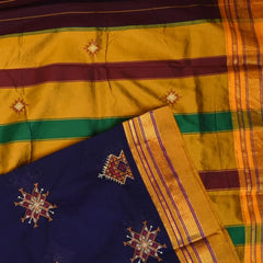 Ilkal Cotton Silk Kasuti Brinjal Purple With Mustard Border