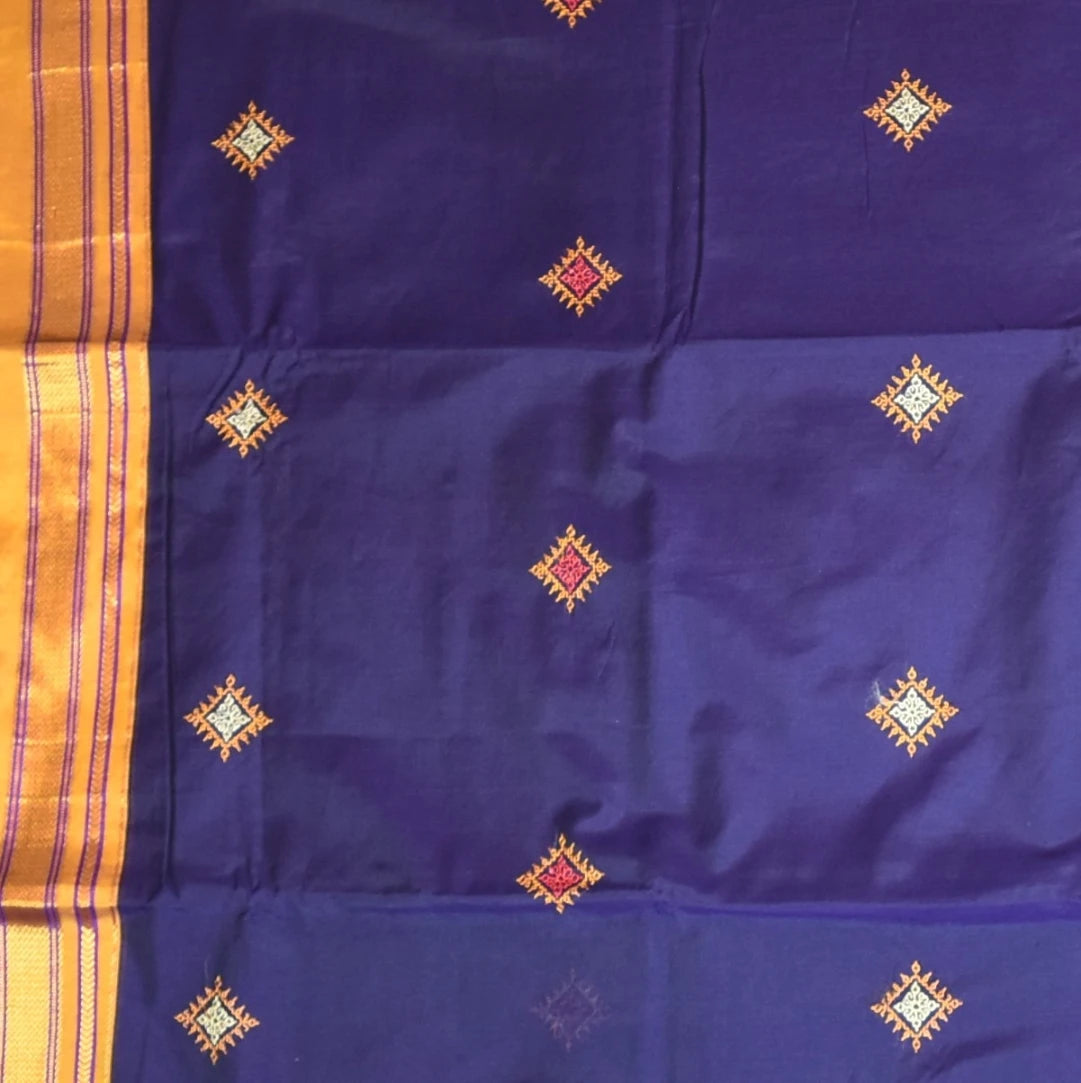 Ilkal Cotton Silk Kasuti Brinjal Purple With Mustard Border