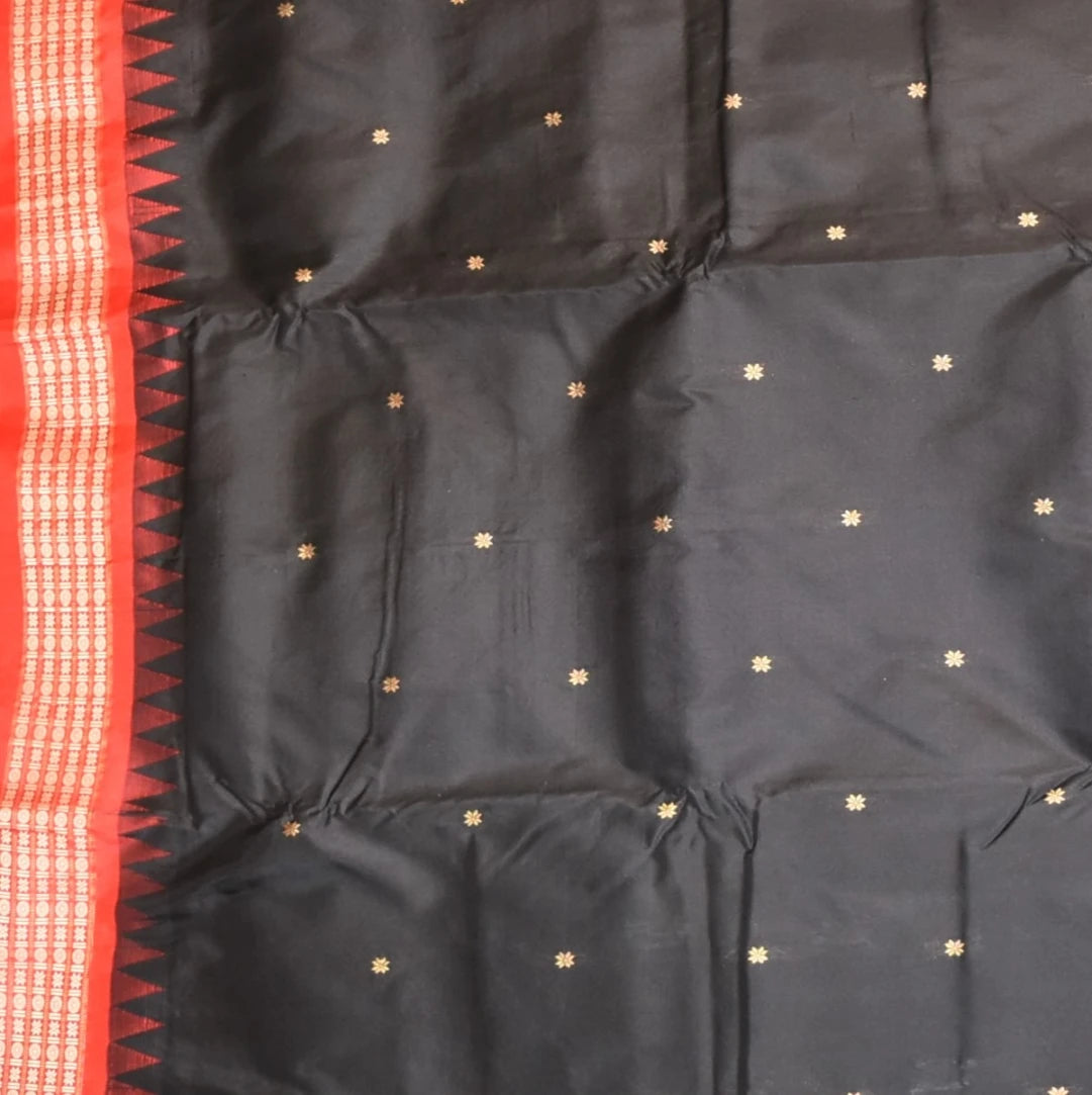 Ilkal Gadwal Pure Silk Black Saree With Red Border