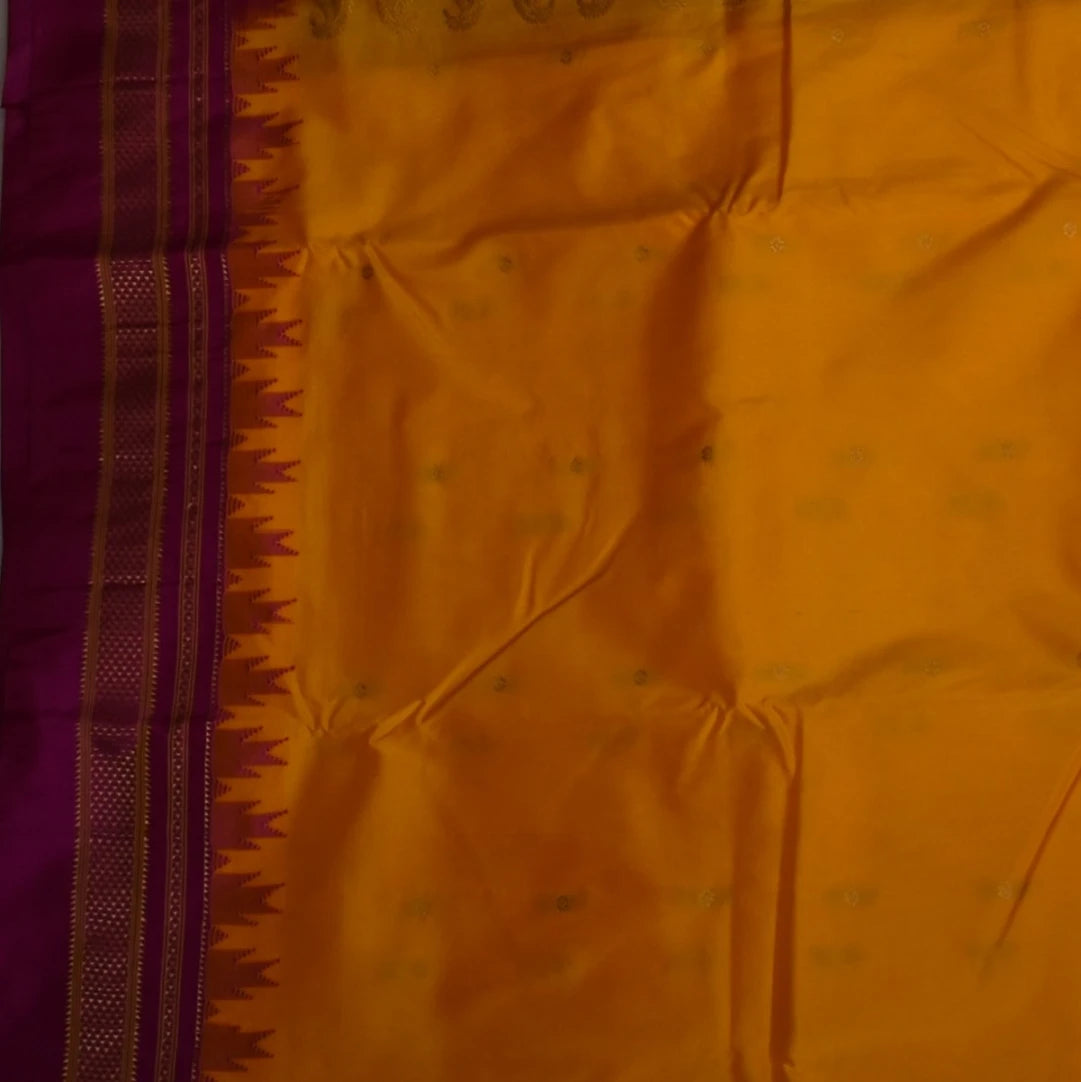 Ilkal Gadwal Pure Silk Yellow Saree With Shocking Pink Border