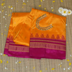 Ilkal Gadwal Pure Silk Yellow Saree With Shocking Pink Border