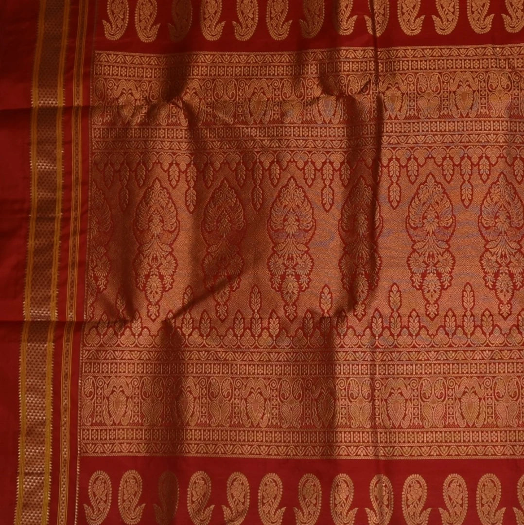 Ilkal Gadwal Pure Silk Purple Saree With Red Border