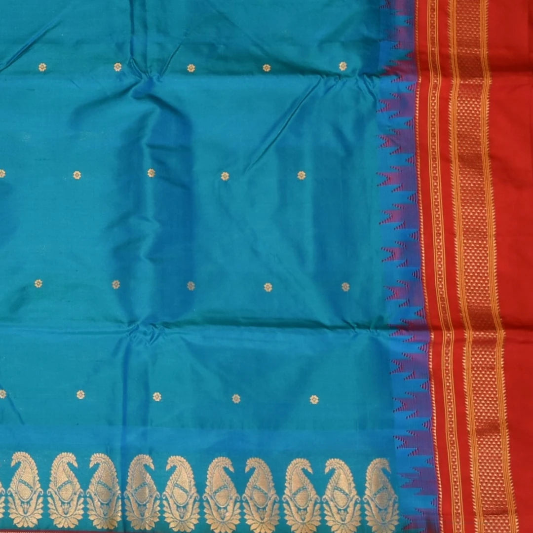 Ilkal Gadwal Pure Silk Blue Saree With Red Border