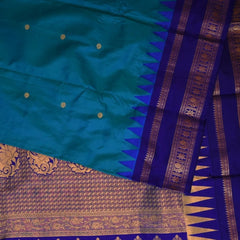 Ilkal Gadwal Pure Silk Aqua Blue Saree With Ink Blue Border