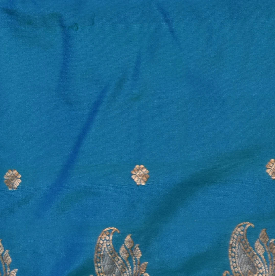 Ilkal Gadwal Pure Silk Aqua Blue Saree With Ink Blue Border